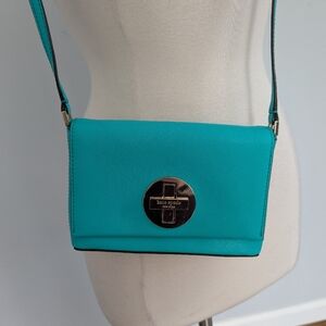 Kate Spade New York Turquoise Saffiano Leather Crossbody Bag Turnlock Clutch Pur